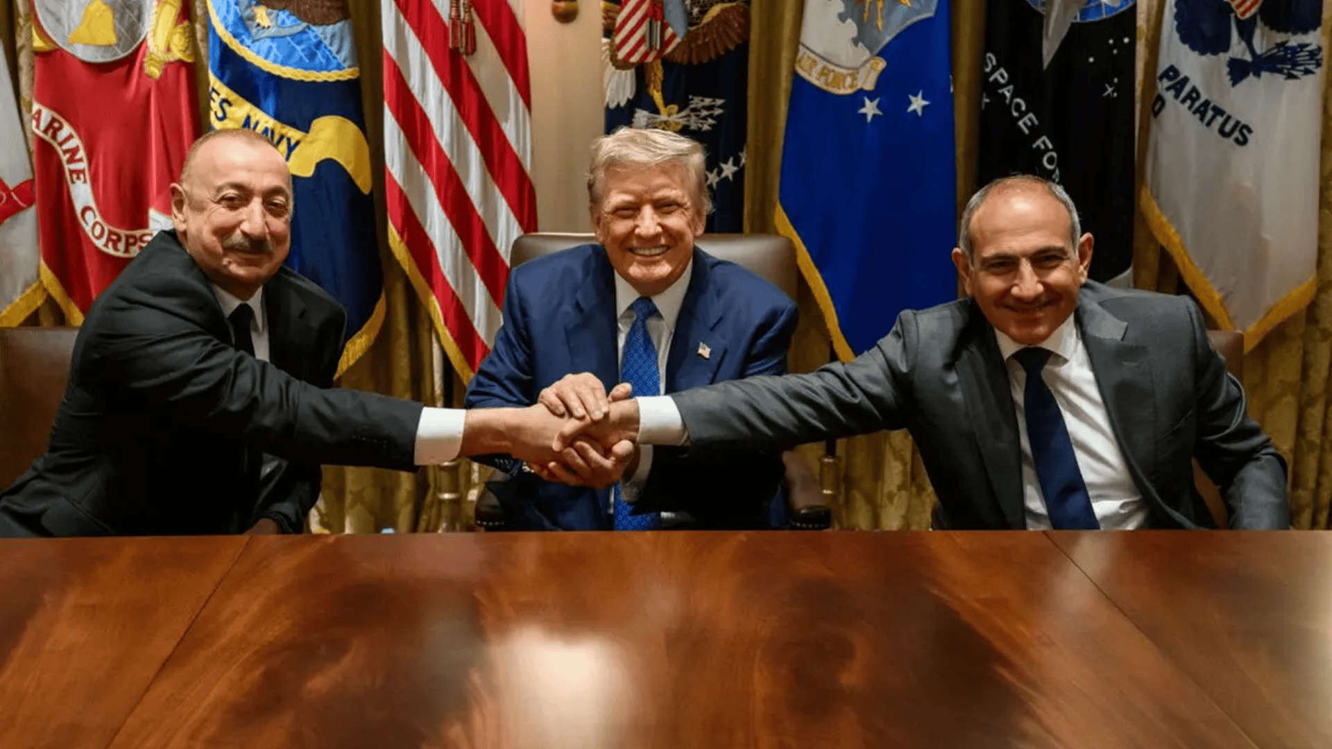 Aliyev, Trump and Pashinyan pose for a photo after their meeting in Washington | Photo: The White House