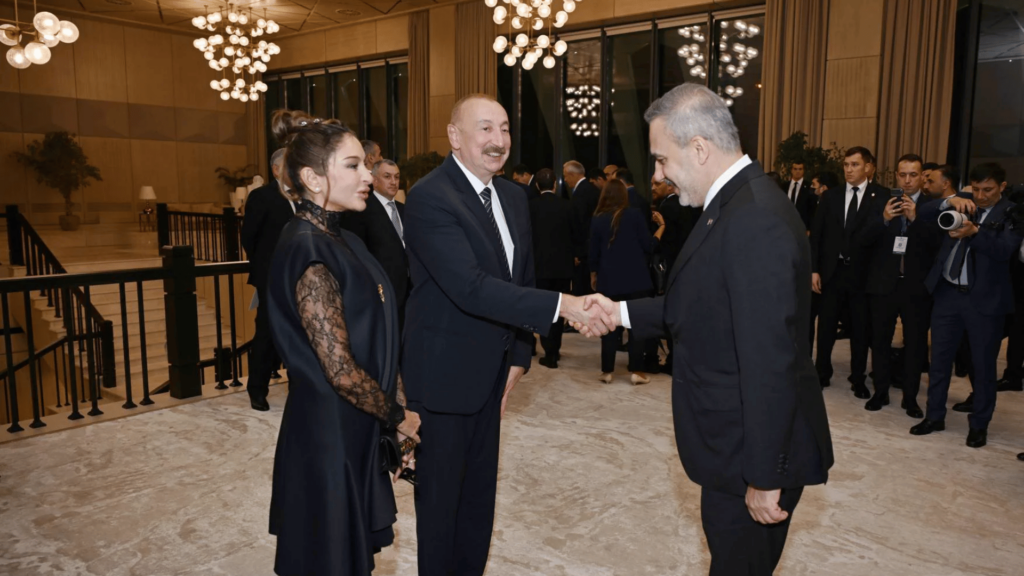 Turkish Foreign Minister Hakan Fidan at a dinner hosted by Azerbaijani President Ilham Aliyev in Baku to mark the seventh CICA summit. Photo: president.az
Strained relations between Turkey and Azerbaijan